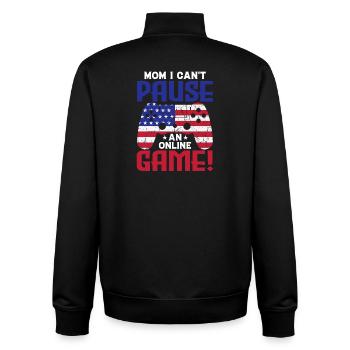 Mom I Can't Pause – Lustiges Online Gamer Motiv - Unisex Organic Zip Sweatshirt von Stanley/Stella - Schwarz - Hinten - AI Model Male 185 light (185cm)