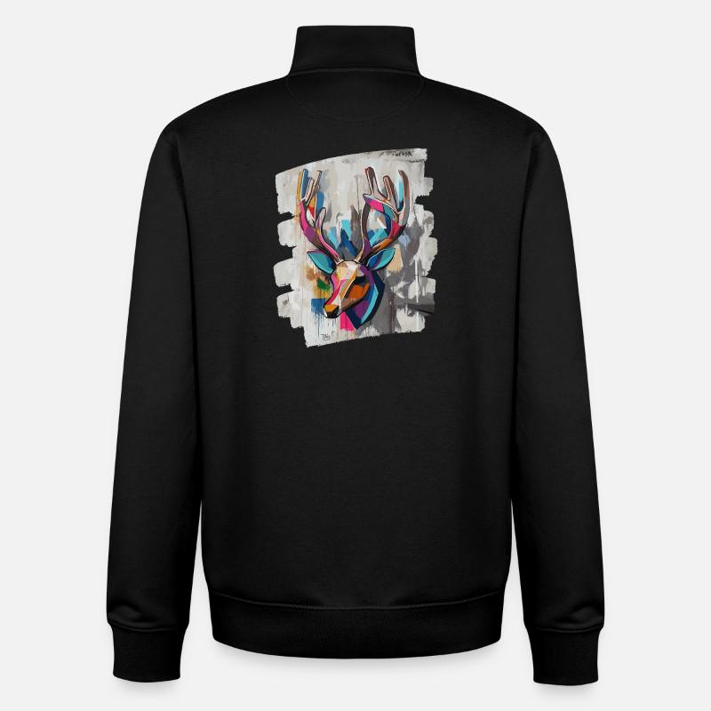 Cerf avec bois - Sweat zippé unisexe en coton bio Stanley/Stella - noir