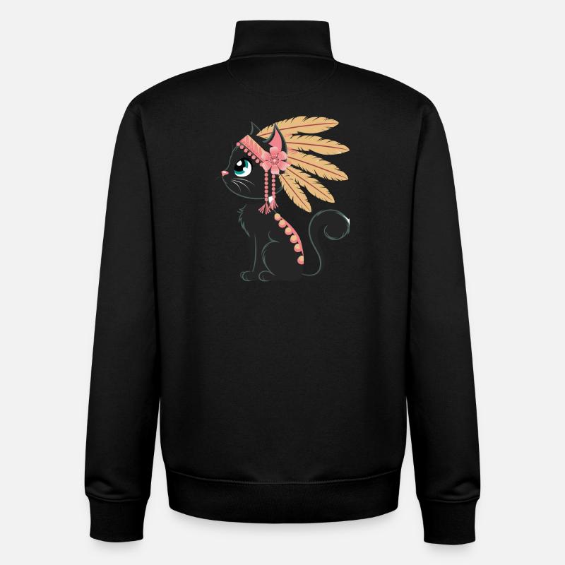 Boho Plume Chat - Sweat zippé unisexe en coton bio Stanley/Stella - noir