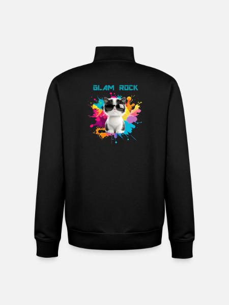 Chat Glam Rock - Sweat zippé unisexe en coton bio Stanley/Stella - noir