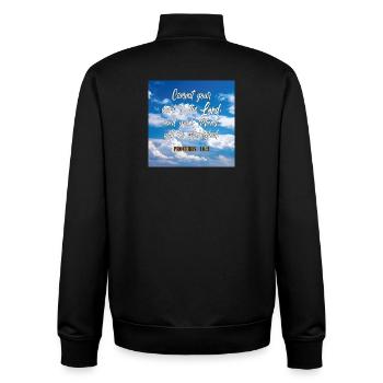 Proverbs16:3 - Unisex Organic Zip Sweatshirt by Stanley/Stella - black - Back - AI Model Male 185 light (185cm)