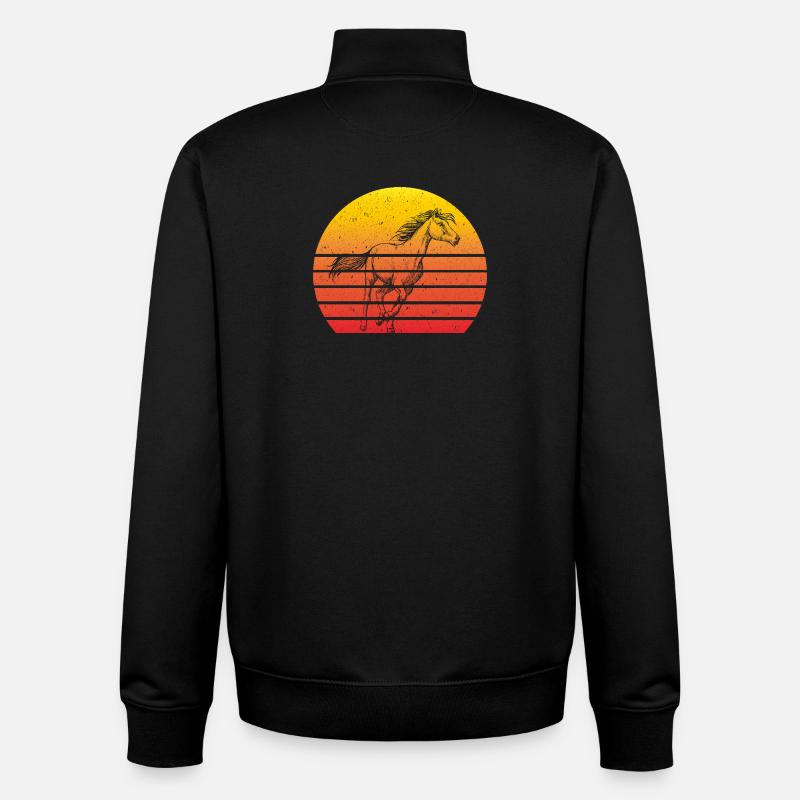 Motif Cheval Rétro Coucher de soleil - Sweat zippé unisexe en coton bio Stanley/Stella - noir