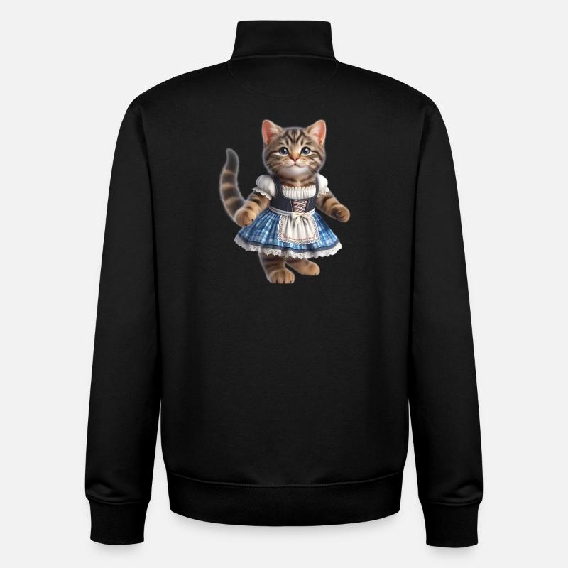 Cute little cat in dirndl - Unisex Organic Zip Sweatshirt by Stanley/Stella - black