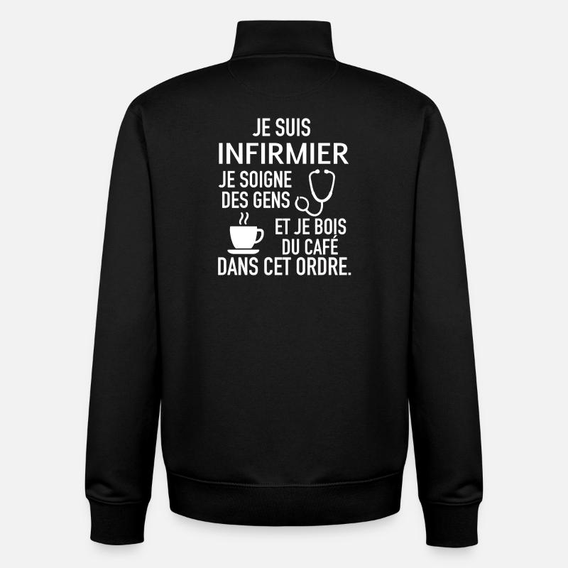 Cadeau humour infirmier - Sweat zippé unisexe en coton bio Stanley/Stella - noir