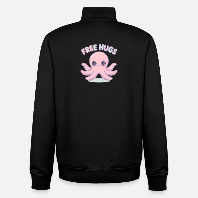 Pieuvre mignonne « Câlins gratuits » - Sweat zippé unisexe en coton bio Stanley/Stella - noir