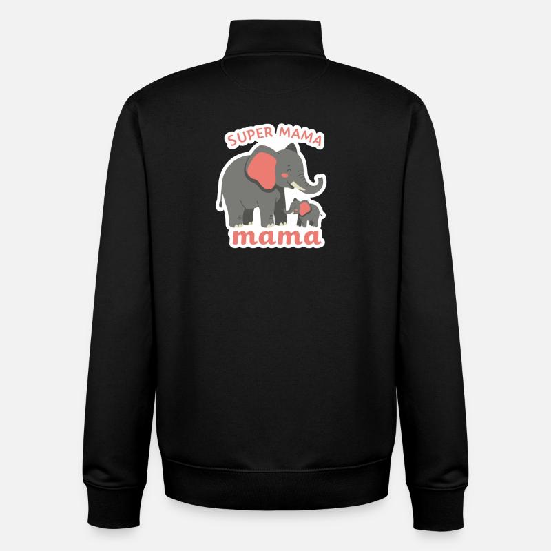 Super Maman Éléphant - Sweat zippé unisexe en coton bio Stanley/Stella - noir