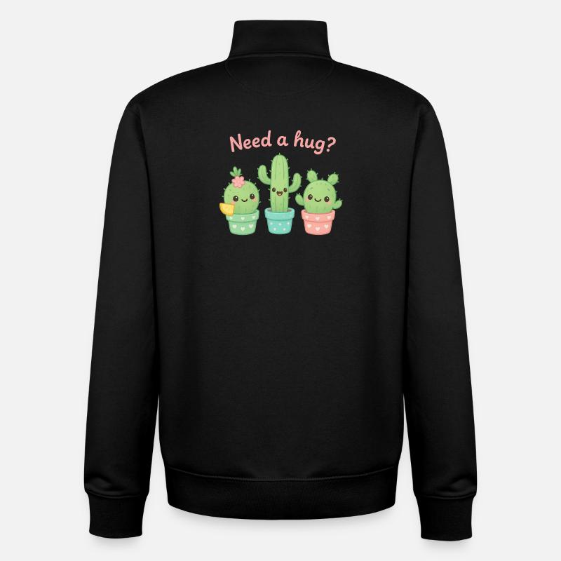 De mignons cactus « Besoin d’un câlin ? » - Sweat zippé unisexe en coton bio Stanley/Stella - noir
