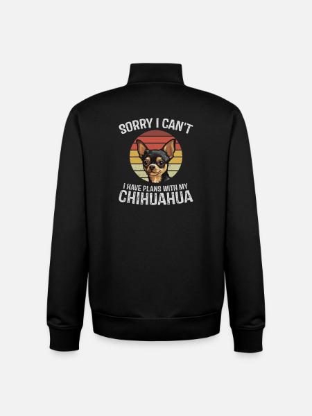 Playful Chihuahua with Retro Sunset - Unisex Organic Zip Sweatshirt by Stanley/Stella - black