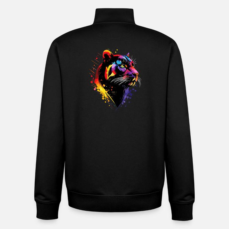 Panther Leopard Big Cat Cute Big Cat Panter - Unisex Organic Zip Sweatshirt by Stanley/Stella - black