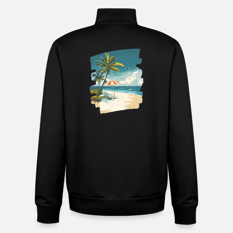 Plage Palmiers Soleil Été - Sweat zippé unisexe en coton bio Stanley/Stella - noir