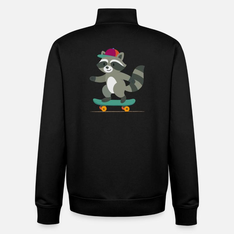 Skateboard-Waschbär mit Basecap - Unisex Organic Zip Sweatshirt von Stanley/Stella - Schwarz