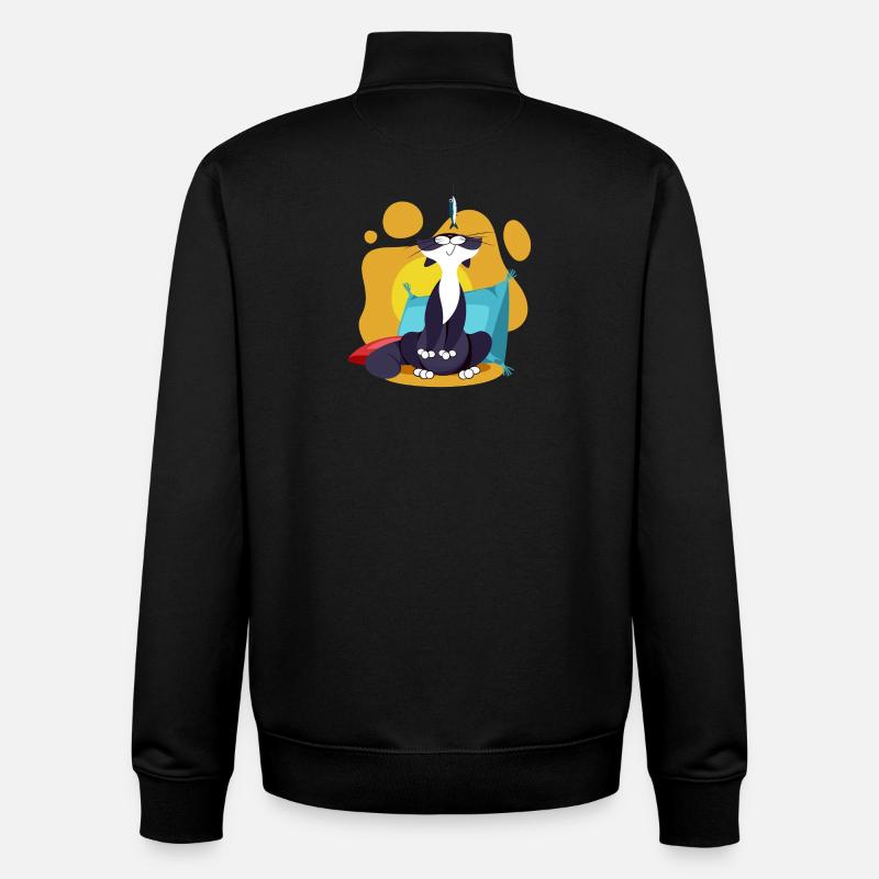 Chat reniflant une sardine cartoon comique coloré - Sweat zippé unisexe en coton bio Stanley/Stella - noir