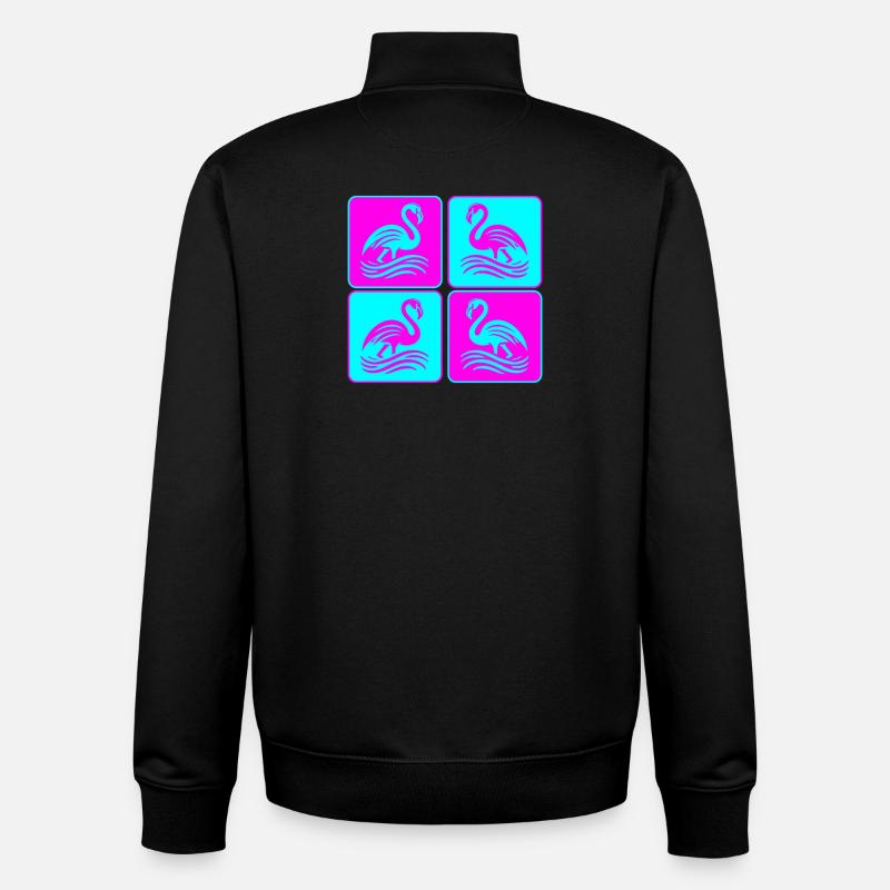 Flamant rose Vagues Pop Art - Sweat zippé unisexe en coton bio Stanley/Stella - noir