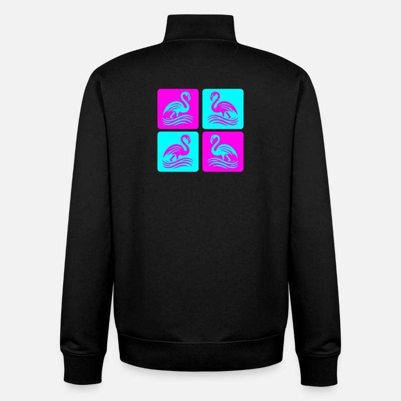 Flamant rose Vagues Pop Art - Sweat zippé unisexe en coton bio Stanley/Stella - noir