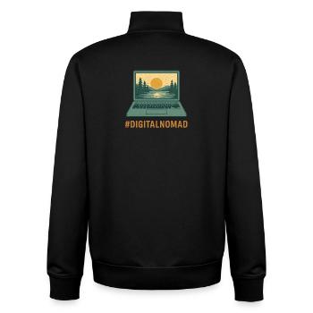 Digitaler Laptop Reisender & Natur bei Sonnenaufgang - Unisex Organic Zip Sweatshirt von Stanley/Stella - Schwarz - Hinten - AI Model Male 185 light (185cm)