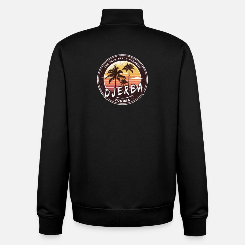 Djerba Tuneisen Palmier Design - Sweat zippé unisexe en coton bio Stanley/Stella - noir