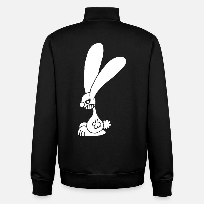 Grumpy White Rabbit - Unisex Organic Zip Sweatshirt by Stanley/Stella - black