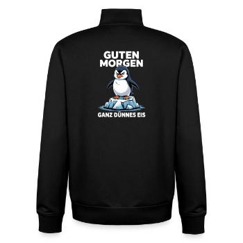 Guten Morgen? Ganz dünnes Eis! Lustiger Pinguin - Unisex Organic Zip Sweatshirt von Stanley/Stella - Schwarz - Hinten - AI Model Male 185 light (185cm)