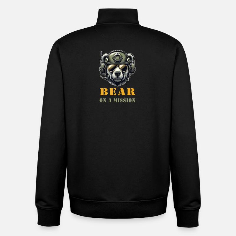 Ours en mission / Conception militaire - Sweat zippé unisexe en coton bio Stanley/Stella - noir