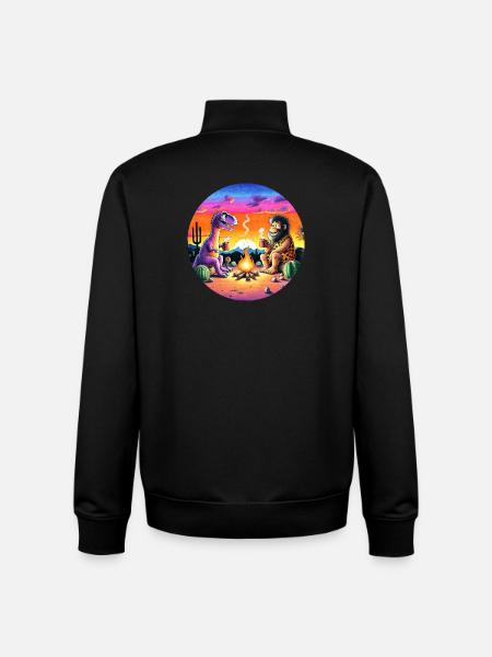 Prehistoric Campfire Encounter Illustration - Unisex Organic Zip Sweatshirt by Stanley/Stella - black