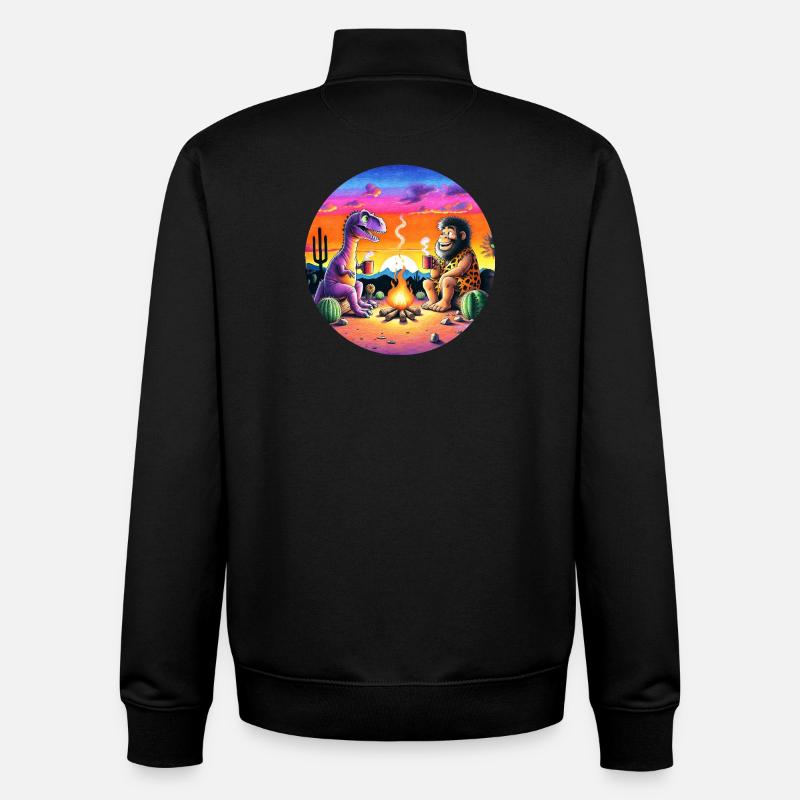 Prehistoric Campfire Encounter Illustration - Unisex Organic Zip Sweatshirt by Stanley/Stella - black