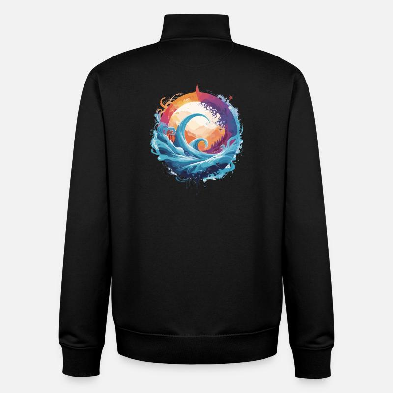Dynamic wave and moon circle - Unisex Organic Zip Sweatshirt by Stanley/Stella - black