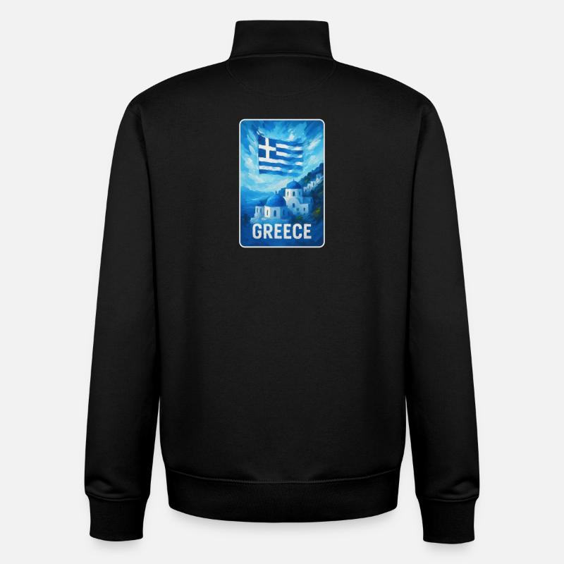 Grèce Santorin Drapeau - Sweat zippé unisexe en coton bio Stanley/Stella - noir