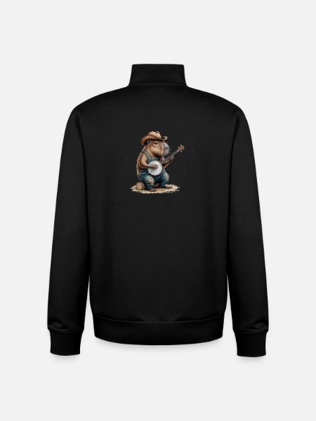 Cool Capybara Playing Banjo - Unisex Organic Zip Sweatshirt by Stanley/Stella - black