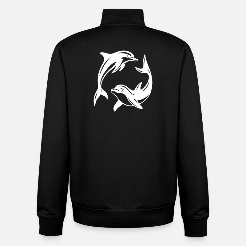 Swirling Dolphins Silhouette Design - Unisex Organic Zip Sweatshirt by Stanley/Stella - black