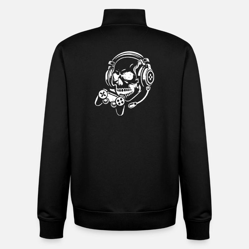 Skull with Gaming Headset Design - Unisex Organic Zip Sweatshirt by Stanley/Stella - black