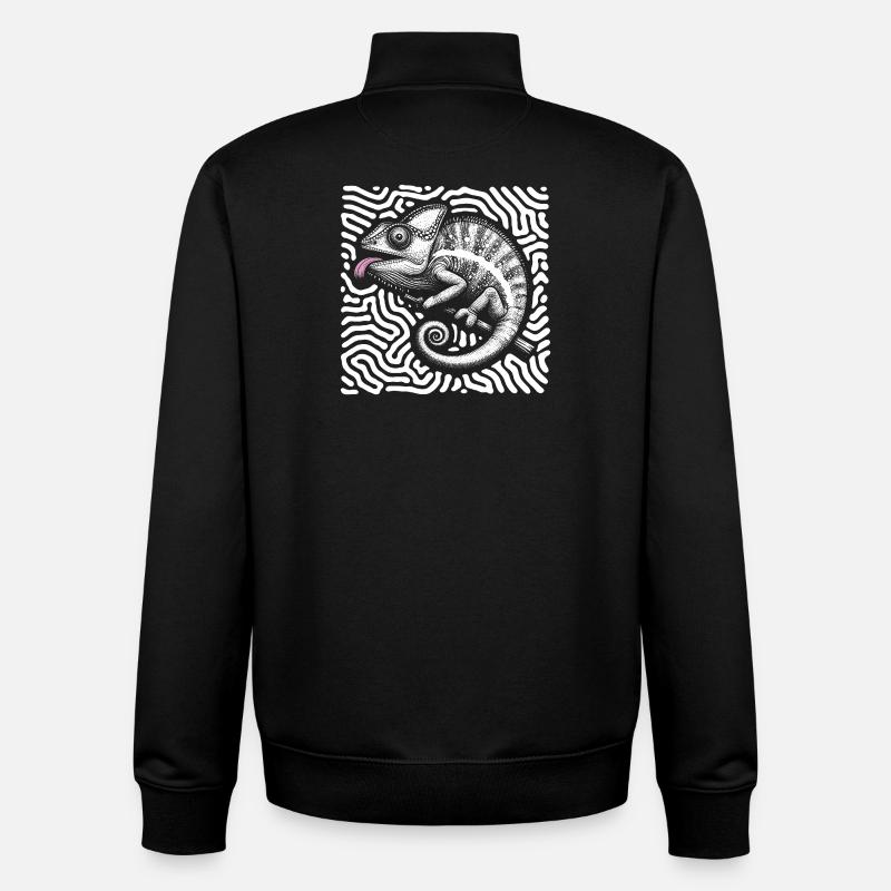 Caméléon art tribal pastel - Sweat zippé unisexe en coton bio Stanley/Stella - noir