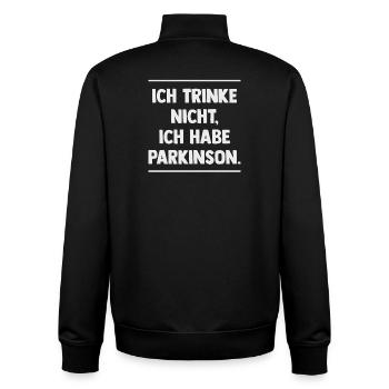 Ich trinke nicht, ich habe Parkinson. - Unisex Organic Zip Sweatshirt von Stanley/Stella - Schwarz - Hinten - AI Model Male 185 light (185cm)