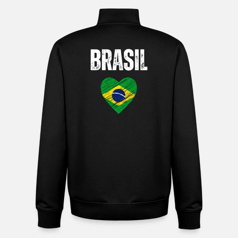 J’aime le Brésil, drapeau du Brésil - Sweat zippé unisexe en coton bio Stanley/Stella - noir