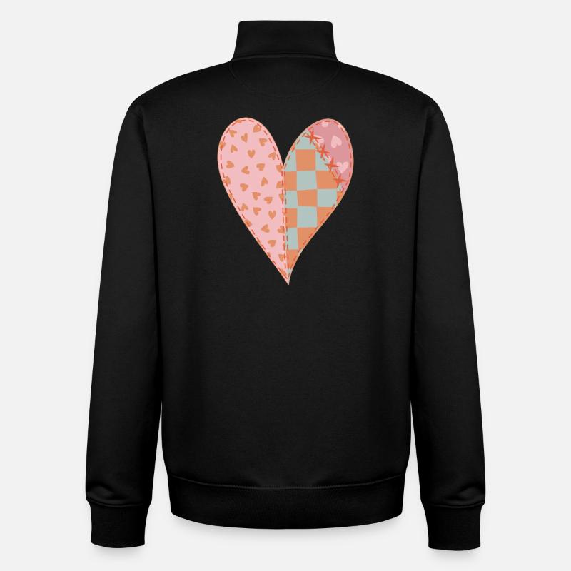 Coeur Patchwork No2 - Sweat zippé unisexe en coton bio Stanley/Stella - noir