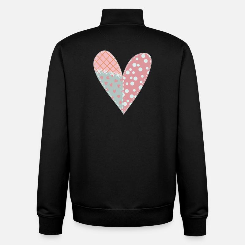 Coeur Patchwork No6 - Sweat zippé unisexe en coton bio Stanley/Stella - noir