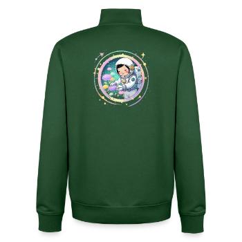 Astronaut Girl with Mushrooms – Cute Space Design - Unisex Organic Zip Sweatshirt by Stanley/Stella - bottle green - Back - AI Model Male 185 dark (185cm)