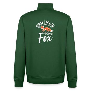 Humorous fox design and fun slogan - Unisex Organic Zip Sweatshirt by Stanley/Stella - bottle green - Back - AI Model Male 185 dark (185cm)