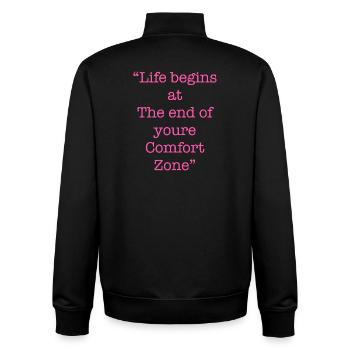 Inspirierendes Comfort Zone Zitat - Unisex Organic Zip Sweatshirt von Stanley/Stella - Schwarz - Hinten - AI Model Male 185 light (185cm)