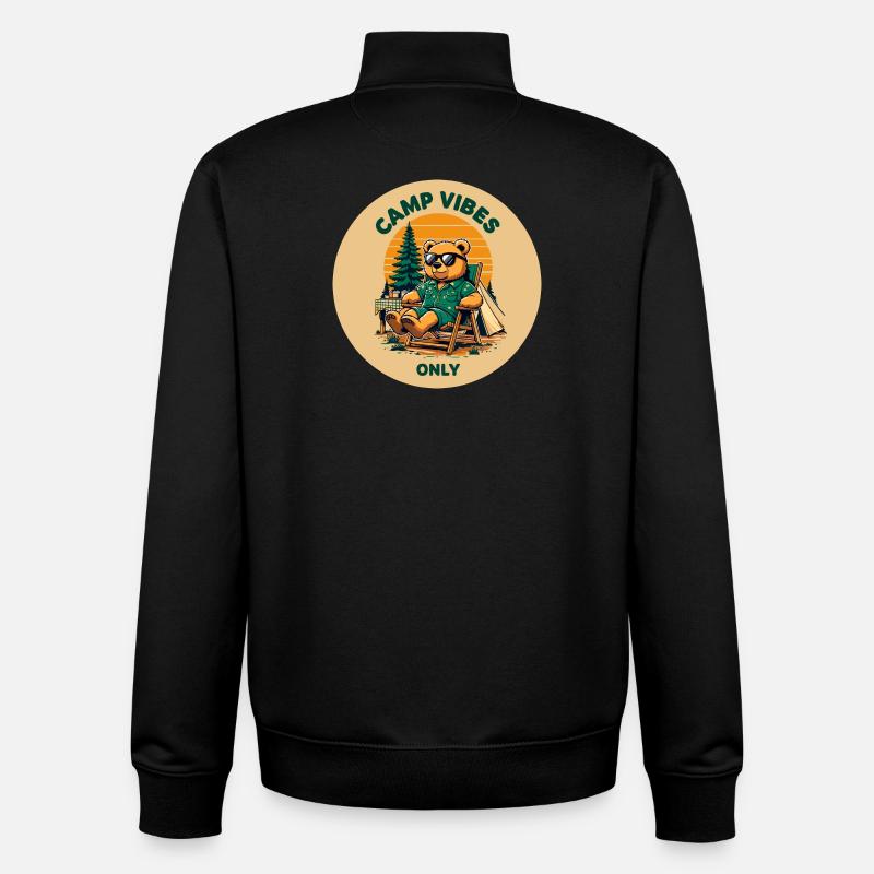 Camp Vibes Bear Camping Logo - Sweat zippé unisexe en coton bio Stanley/Stella - noir