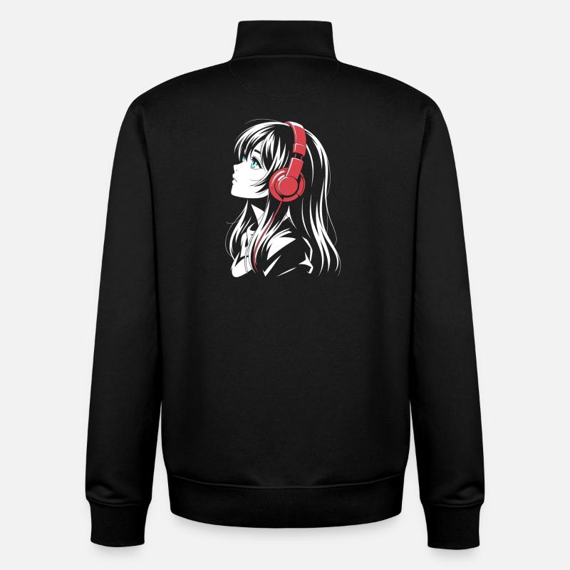 Fille d’anime avec conception de casque - Sweat zippé unisexe en coton bio Stanley/Stella - noir