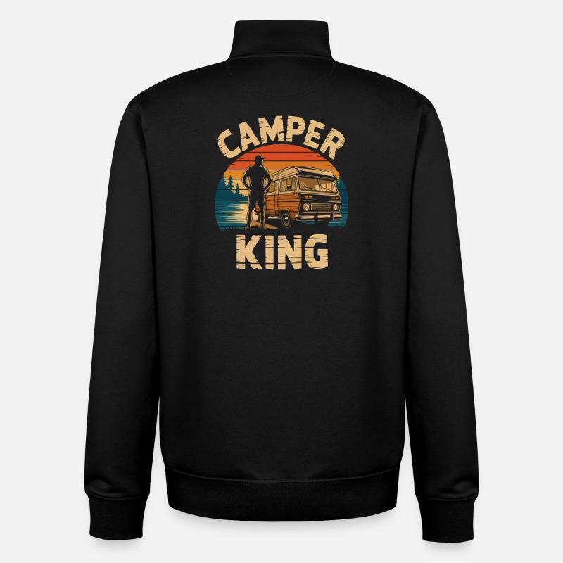 Vintage Camper King Sunset Design - Unisex Organic Zip Sweatshirt by Stanley/Stella - black