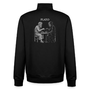 Plato and Grim Reaper play Chess Illustration - Unisex Organic Zip Sweatshirt by Stanley/Stella - black - Back - AI Model Male 185 light (185cm)