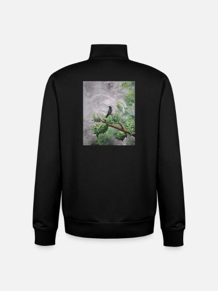 Hummingbird Perched on Leafy Branch - Unisex Organic Zip Sweatshirt by Stanley/Stella - black