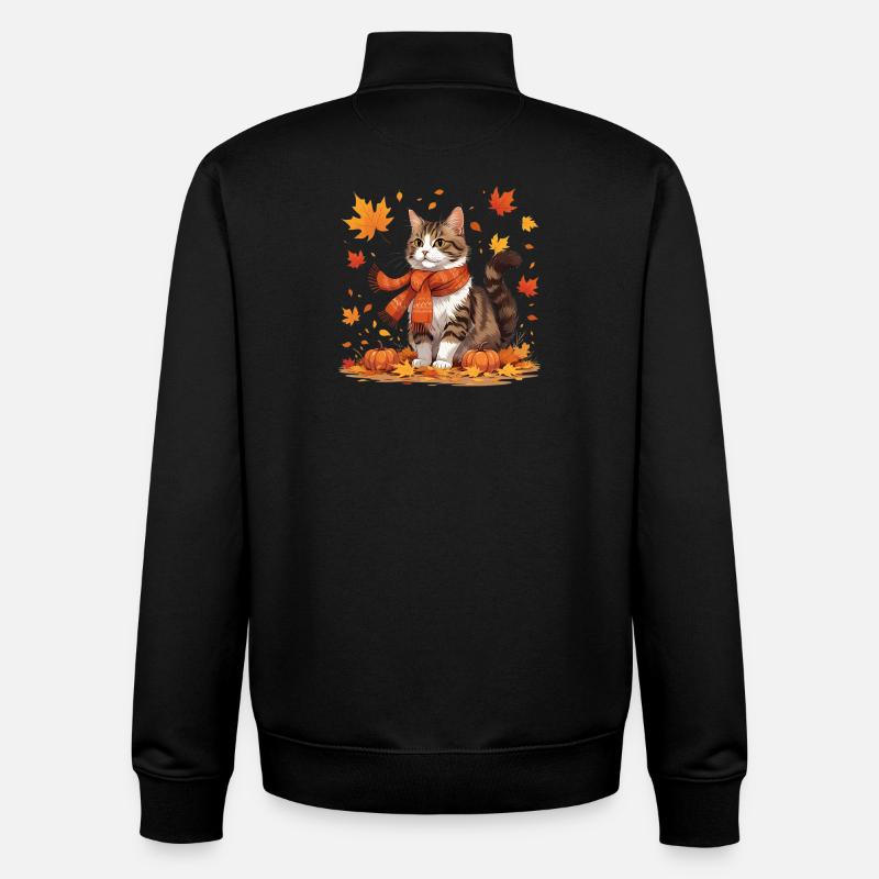 Chat d’automne avec des citrouilles - Sweat zippé unisexe en coton bio Stanley/Stella - noir