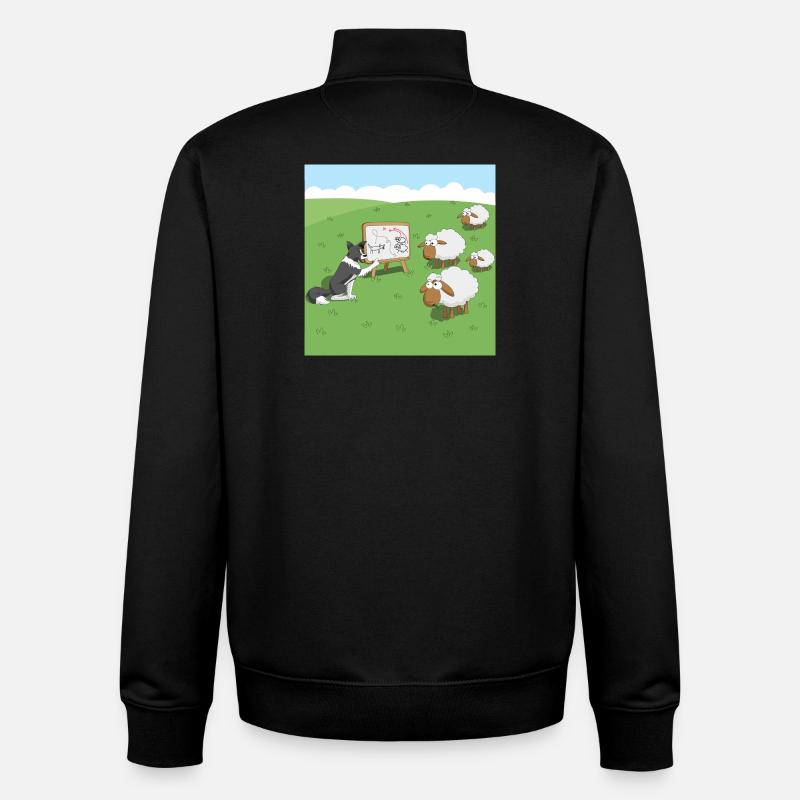 Border Collie avec mouton dessin animé - Sweat zippé unisexe en coton bio Stanley/Stella - noir