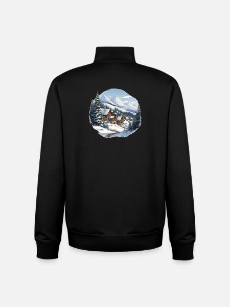 Alpine huts in winter panorama - Unisex Organic Zip Sweatshirt by Stanley/Stella - black