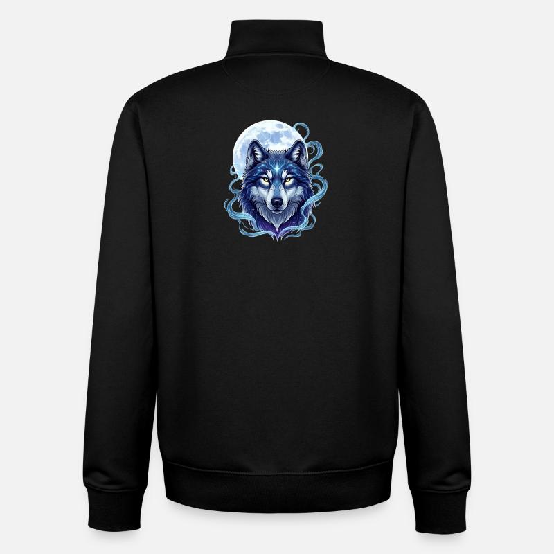 Mystischer Wolf mit Mondschein-Hintergrund - Unisex Organic Zip Sweatshirt von Stanley/Stella - Schwarz