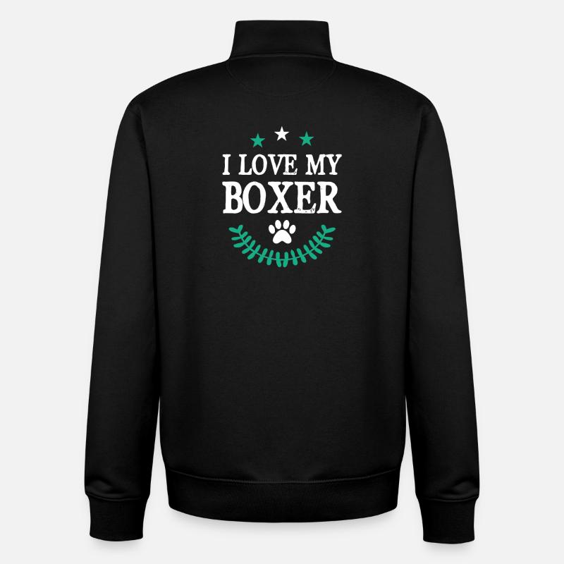J’adore mon Boxer - Sweat zippé unisexe en coton bio Stanley/Stella - noir