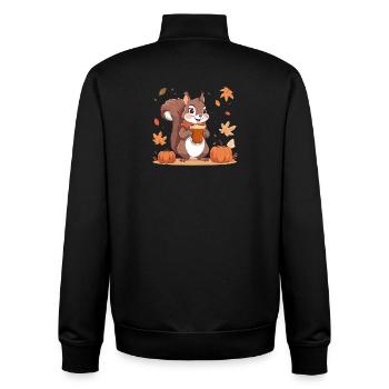 Süßes Eichhörnchen mit Pumpkin spice Latte Herbst  - Unisex Organic Zip Sweatshirt von Stanley/Stella - Schwarz - Hinten - AI Model Male 185 light (185cm)