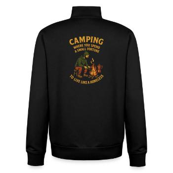 Camping Wo Man Ein Kleines Vermögen Ausgibt - Unisex Organic Zip Sweatshirt von Stanley/Stella - Schwarz - Hinten - AI Model Male 185 light (185cm)